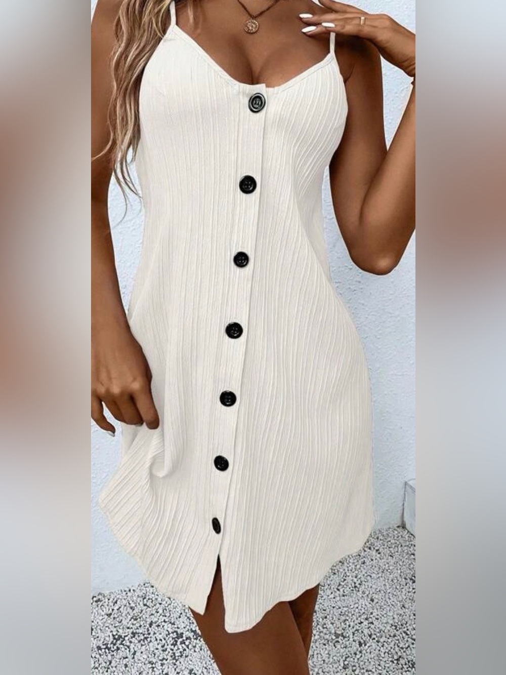 Cream Button-Front Ribbed Midi Dress - Picture 3 of 3